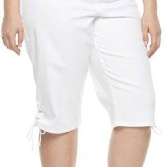 Womens Capris White 4X Stretch Lace Up Hem Elastic Waist Croft & Barrow Plus - Picture 1 of 5